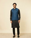 alt message - Manyavar Men Teal Blue Medallion Patterned Nehru Jacket image number 2